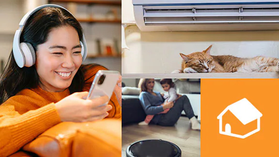 Collage photo of random individuals using home electronics.